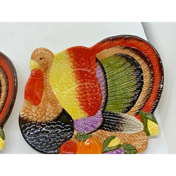 Small Turkey Shaped Thanksgiving Serving Home Decor Plates - Picture 3 of 7